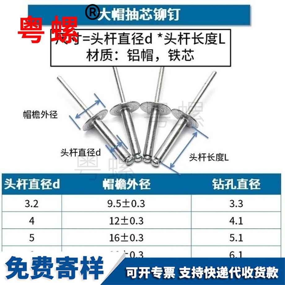 加工鋁大帽沿西雙版納抽芯鉚釘